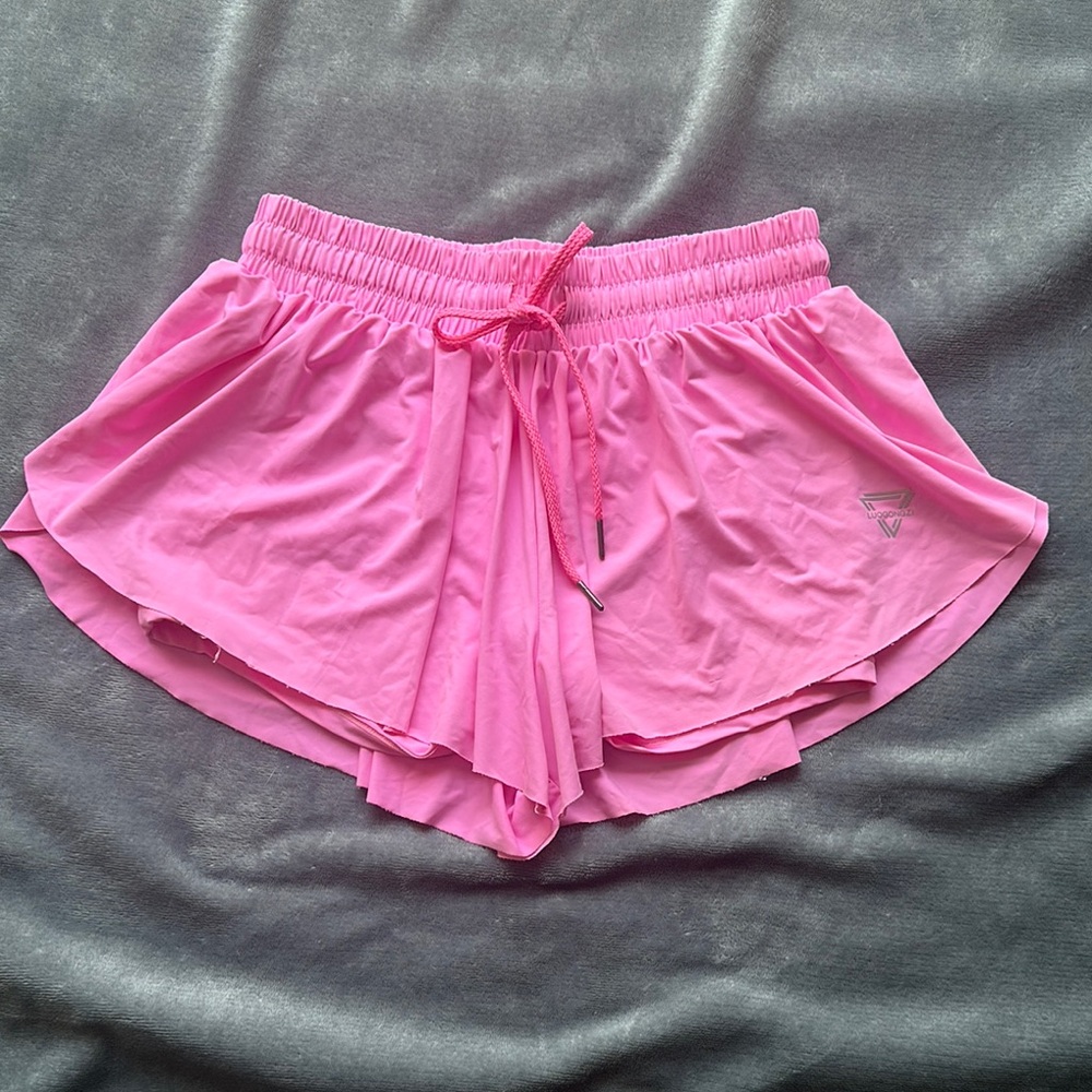 Women's Pink Flowy Shorts with tights under